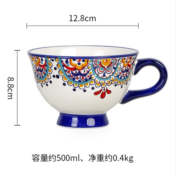 Ceramic Breakfast Mug European Pastoral Style Bone China Coffee Mug Creative High Foot Flower Teacup Home Drinkware Water Cup