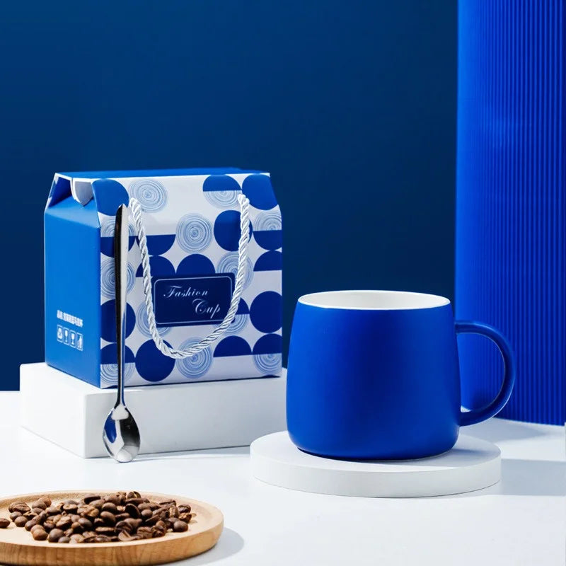 500ml Blue Ceramic Mug Gift Package Coffee Cup Creative design Splash ink Breakfast Oatmeal Cup Festival Gift Porcelain Mug