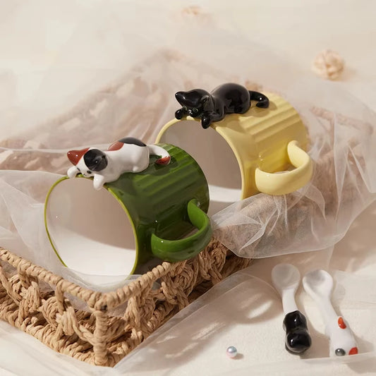 Cartoon Cute Cat Ceramic Mug Creative Office Water Cup Home Breakfast Milk Cup Couple Afternoon Tea Coffee Cup Friend Gift