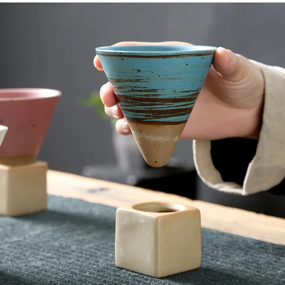 Ceramic Coffee Mugs with Base 100ml Triangular Cone Shape Porcelain-Cup Tea-Cup