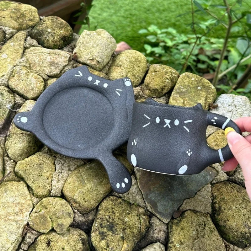 230ml Ceramic Cat Mug Cup Saucer Cute Cartoon Coffee Cup Milk Tea Water Cup Irregular Drinkware Cafe Home Tableware Gift