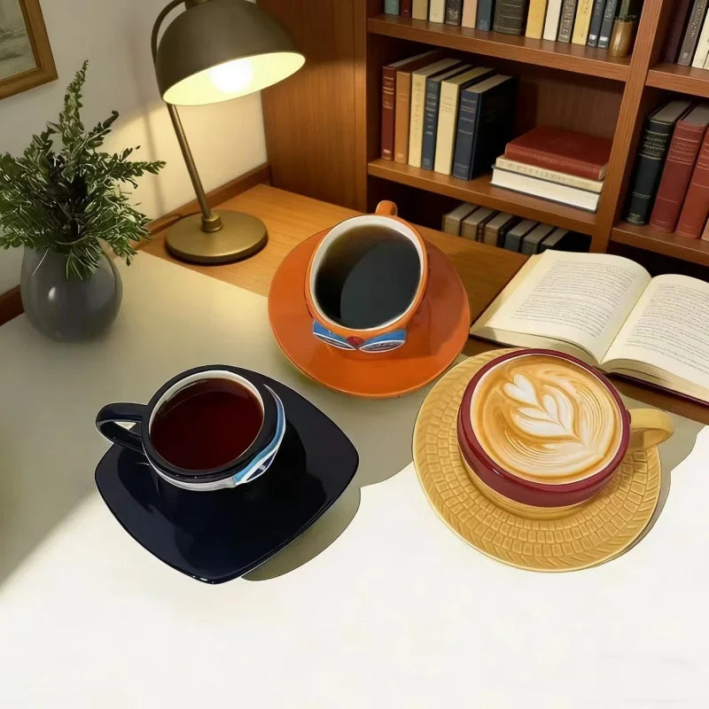 Cartoon Coffee Cup and Saucer Creative Hat Shaped Water Cups Cosplay Anime Chopper Ace Sabo Ceramic Mug Dessert Plate Gifts