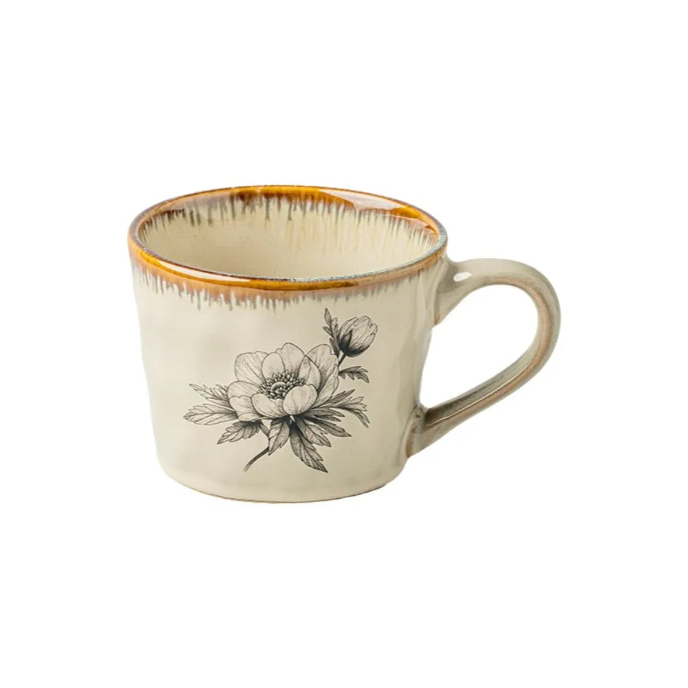 Microwave Safe Ceramic Coffee Cup Non-slip 385ml Exquisite Water Cup Heat-resistant Comfortable Grip Antique Style Mug Kitchen