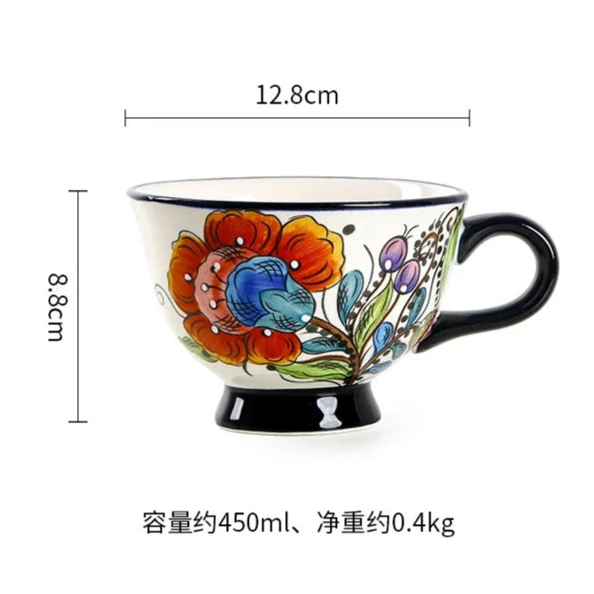 Ceramic Breakfast Mug European Pastoral Style Bone China Coffee Mug Creative High Foot Flower Teacup Home Drinkware Water Cup