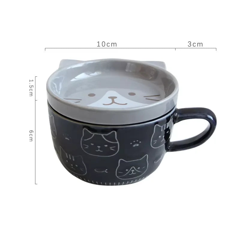 Cartoon Cat Ceramic Coffee Cups Mug Ceramics Japanese Cute Cat Milk Cup Kids Breakfast Oat Milk Mugs With Lid Creative Gift