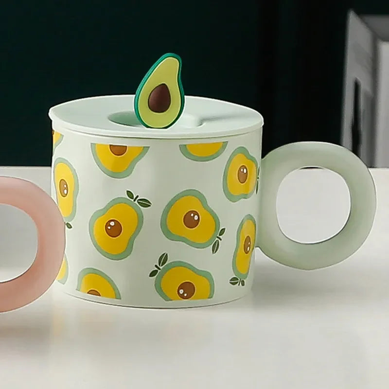 Fruit Mug With Lid Large Capacity Drinking Cup Ceramic Coffee Cups Free Shipping Original Breakfast Cups Unusual Tea Cup Mugs Go