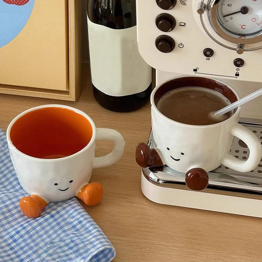 Ceramic coffee mug Adorable feet cup Beverage Container Funny Latte Milk Mug cute smiling face Ceramic cup foot-shaped mug