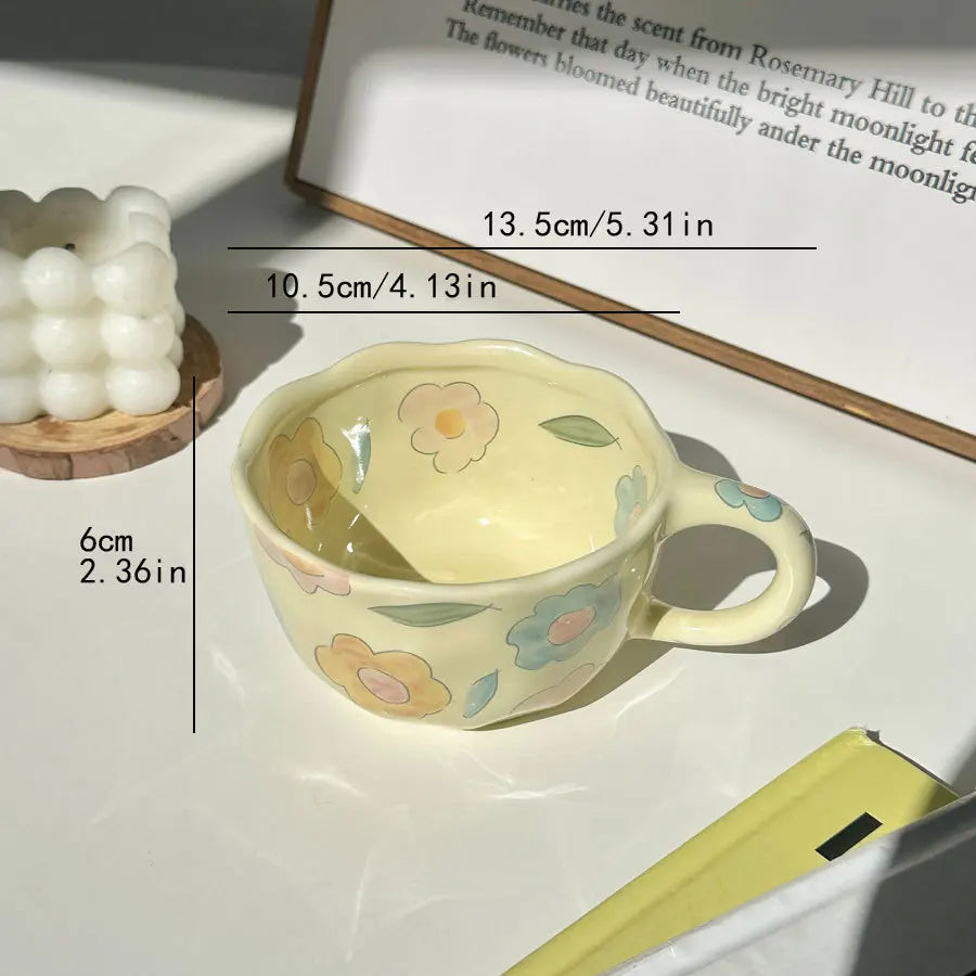 Ceramic Coffee Cup, Hand-made Irregular Flower Milk Tea Cup, Simple Office Mug, Home Breakfast Milk Cup, Kitchen Supplies