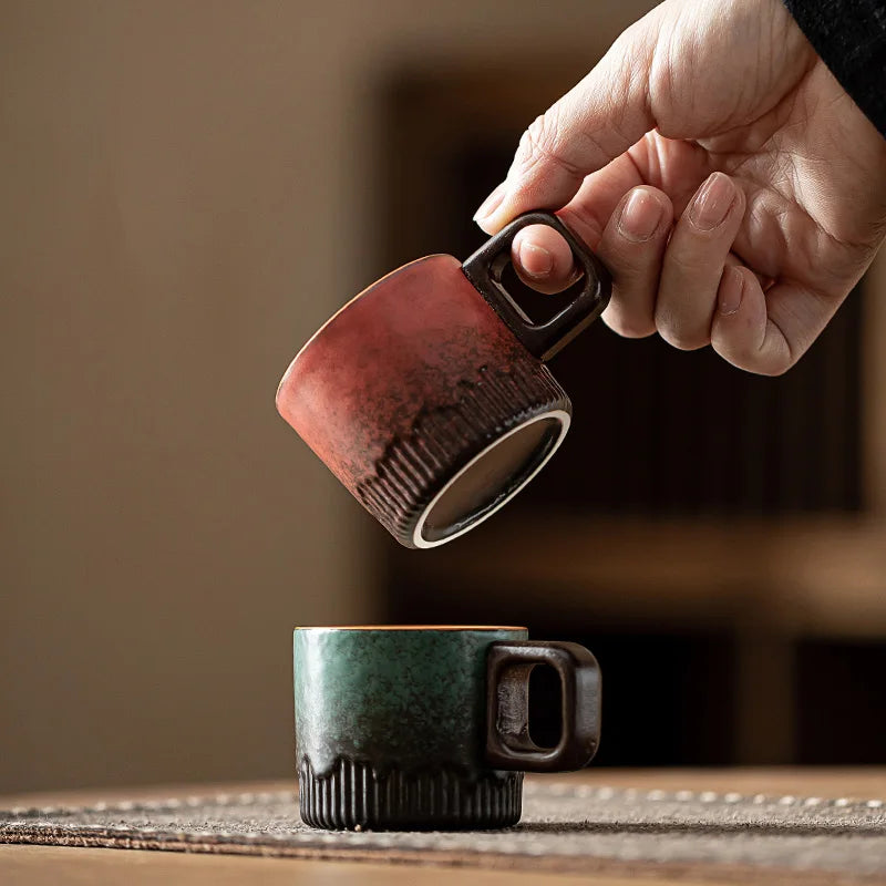 60ml Gradient ceramic tea cup with handle, heat-resistant coffee cup, household hand drawn mini minimalist mug