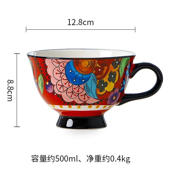 Ceramic Breakfast Mug European Pastoral Style Bone China Coffee Mug Creative High Foot Flower Teacup Home Drinkware Water Cup