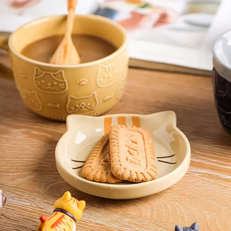 Cartoon Cat Ceramic Coffee Cups Mug Ceramics Japanese Cute Cat Milk Cup Kids Breakfast Oat Milk Mugs With Lid Creative Gift