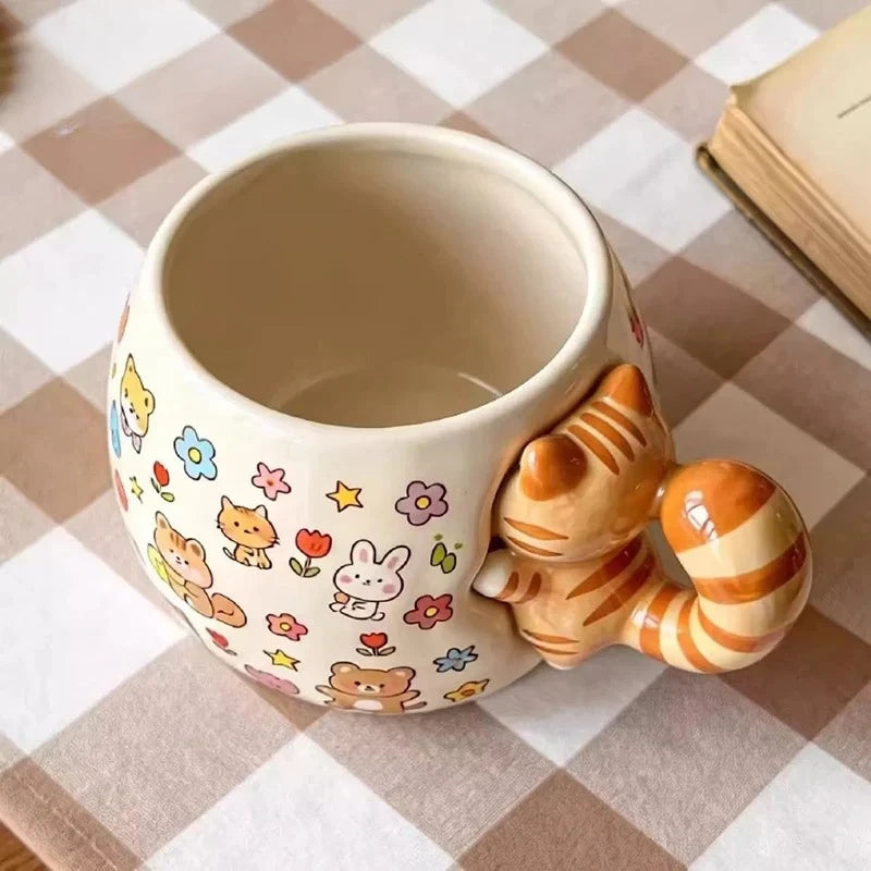 Cute Cat Ceramic Mug Creative Special Handle Design High Appearance Coffee Cup Home Decor Collection Gift For Friends