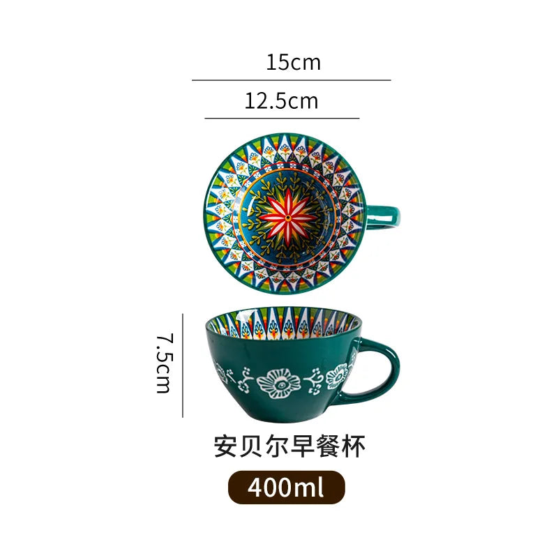 Retro Ceramic Breakfast Cup Mug High Appearance Level Large Capacity Milk And Oatmeal Cup Microwave Heating Coffee Cup