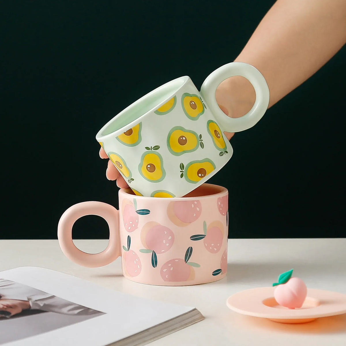 Fruit Mug With Lid Large Capacity Drinking Cup Ceramic Coffee Cups Free Shipping Original Breakfast Cups Unusual Tea Cup Mugs Go