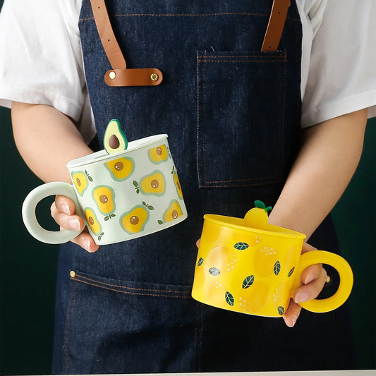 Fruit Mug With Lid Large Capacity Drinking Cup Ceramic Coffee Cups Free Shipping Original Breakfast Cups Unusual Tea Cup Mugs Go