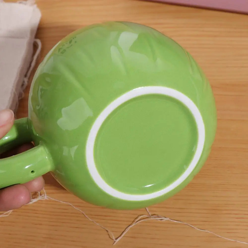 Large Capacity Ceramic Coconut Mug Convenient Handle Comfortable Grip Creative Coffee Cups with Lid Easy To Clean Heat-resistant