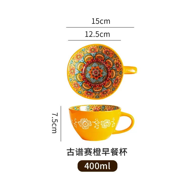Retro Ceramic Breakfast Cup Mug High Appearance Level Large Capacity Milk And Oatmeal Cup Microwave Heating Coffee Cup