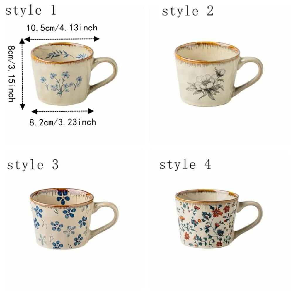 Microwave Safe Ceramic Coffee Cup 385ml Non-slip Antique Style Mug Heat-resistant Comfortable Grip Breakfast Cup Kitchen