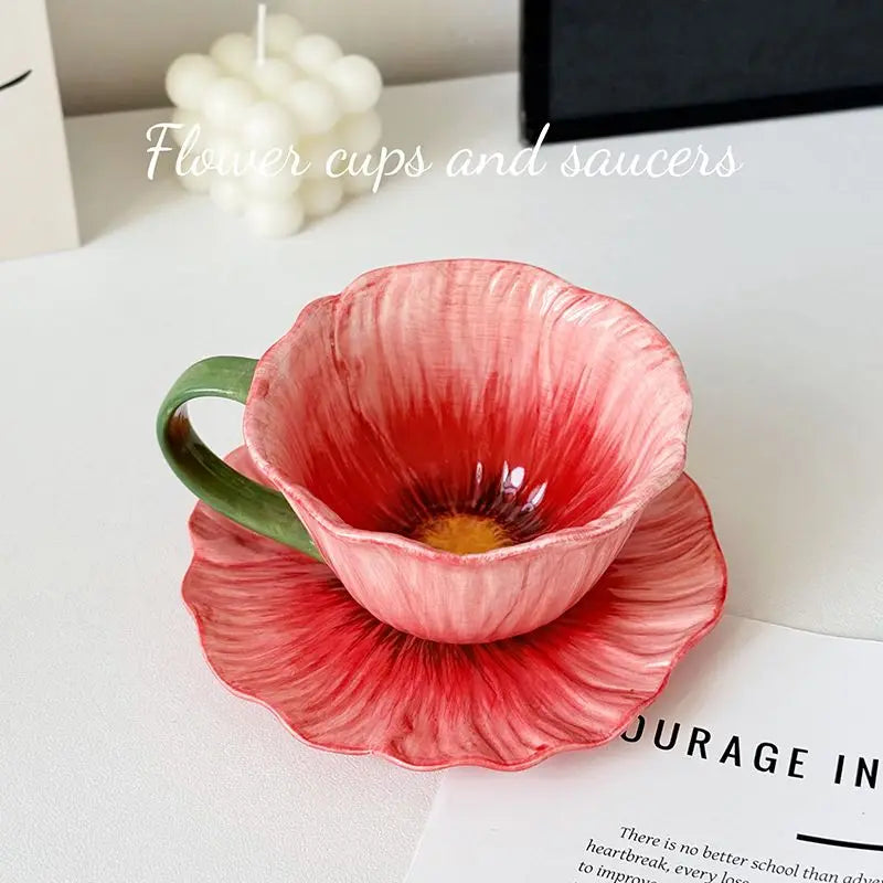 Creative Ceramic Coffee Mug Saucer Three-dimensional Flower Decoration Cup Delicate Latte Coffee Cup Home Breakfast Oatmeal Mug