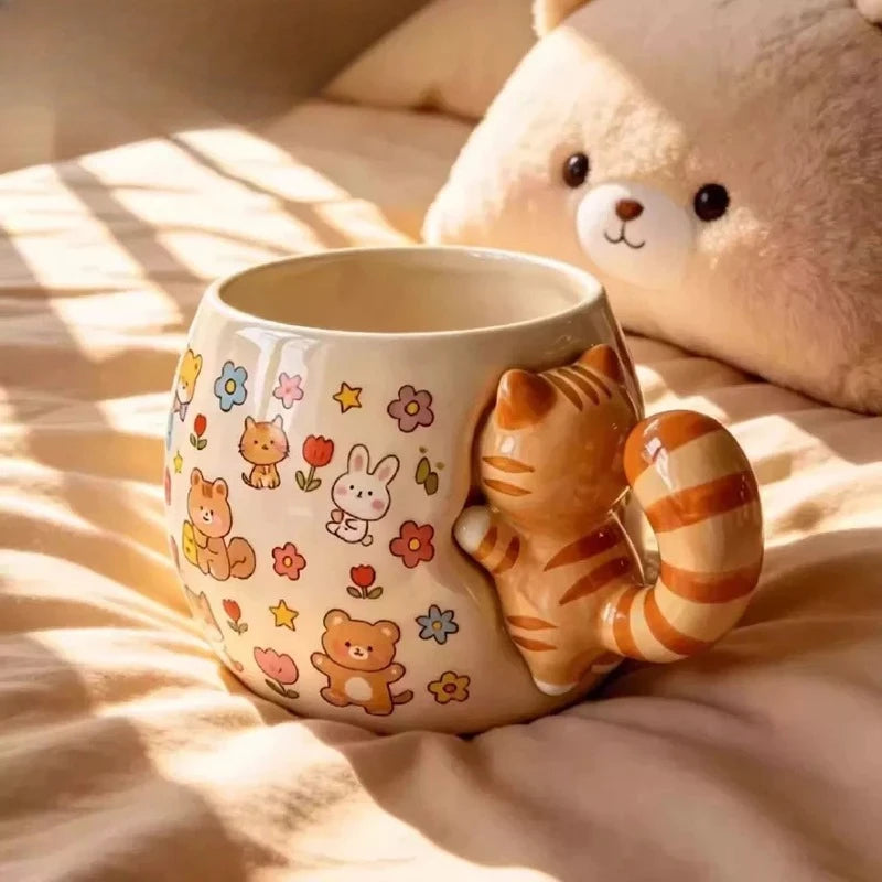 Cute Cat Ceramic Mug Creative Special Handle Design High Appearance Coffee Cup Home Decor Collection Gift For Friends